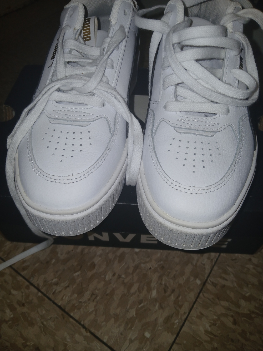 White Low-Top Sneakers with Gold Logo Accent